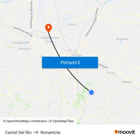 Castel Del Rio to Nonantola map