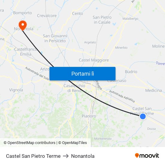 Castel San Pietro Terme to Nonantola map