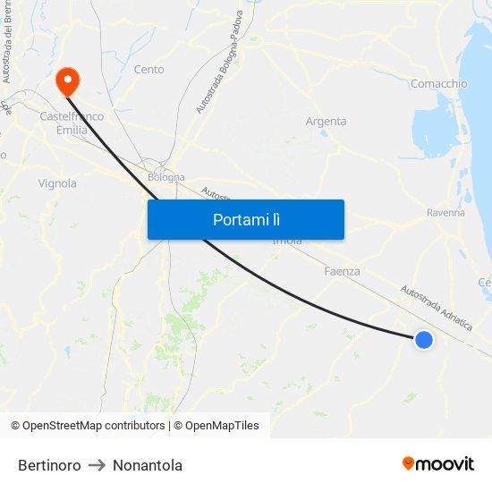 Bertinoro to Nonantola map