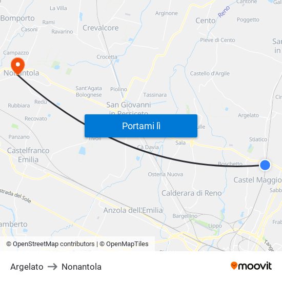 Argelato to Nonantola map