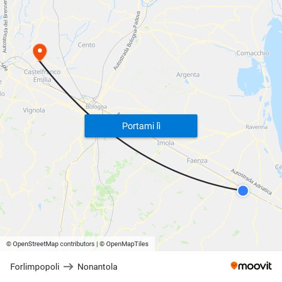 Forlimpopoli to Nonantola map