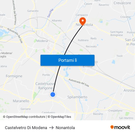Castelvetro Di Modena to Nonantola map