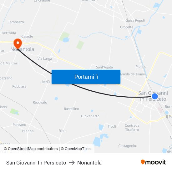 San Giovanni In Persiceto to Nonantola map