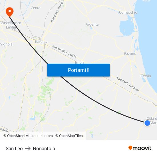 San Leo to Nonantola map