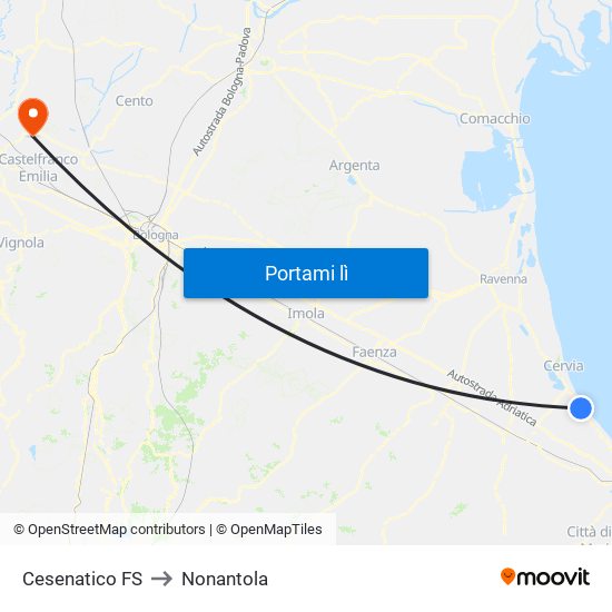 Cesenatico FS to Nonantola map