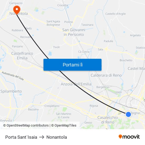 Porta Sant`Isaia to Nonantola map