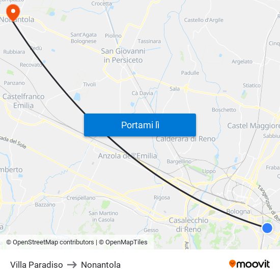 Villa Paradiso to Nonantola map