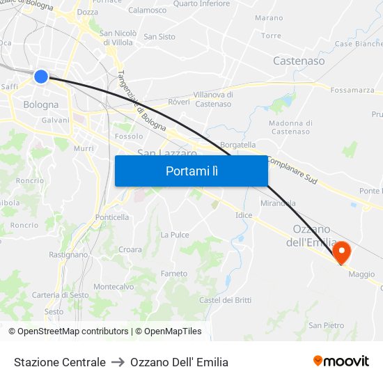 Stazione Centrale to Ozzano Dell' Emilia map