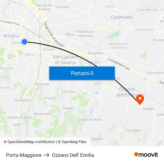 Porta Maggiore to Ozzano Dell' Emilia map