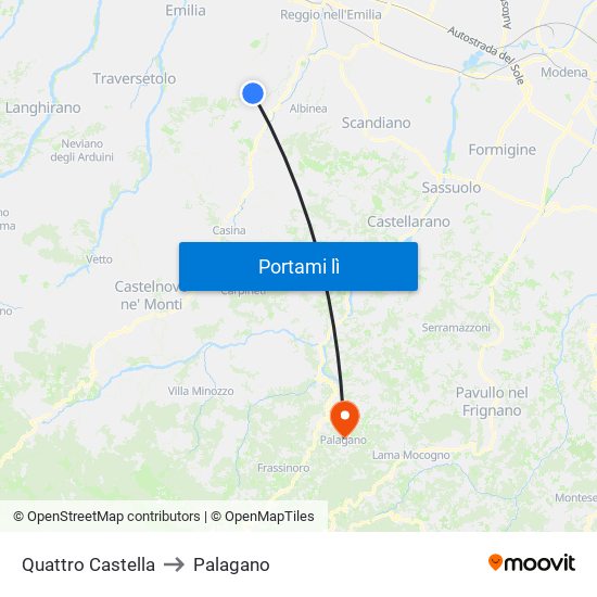 Quattro Castella to Palagano map