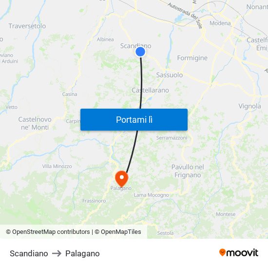 Scandiano to Palagano map