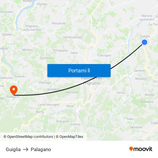 Guiglia to Palagano map