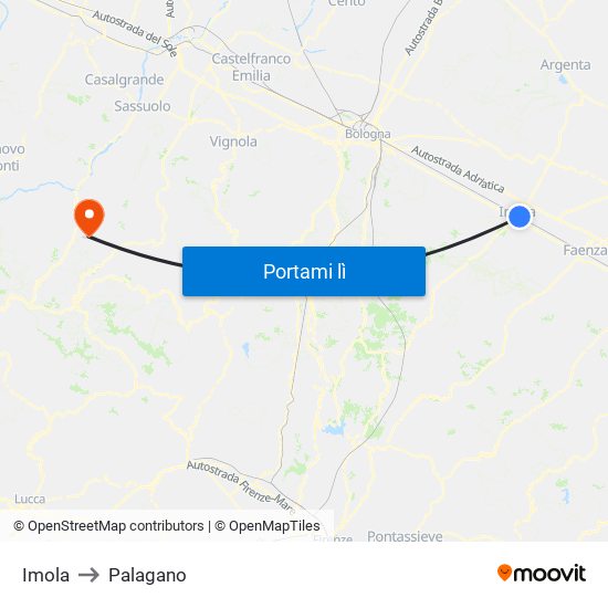 Imola to Palagano map