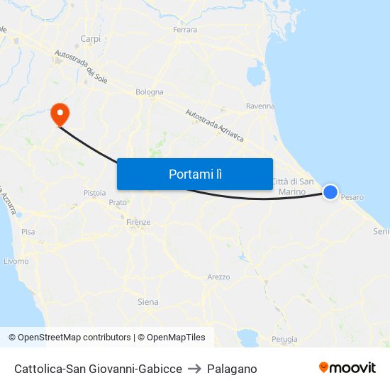 Cattolica-San Giovanni-Gabicce to Palagano map
