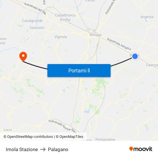 Imola Stazione to Palagano map