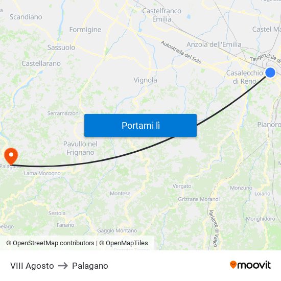 VIII Agosto to Palagano map