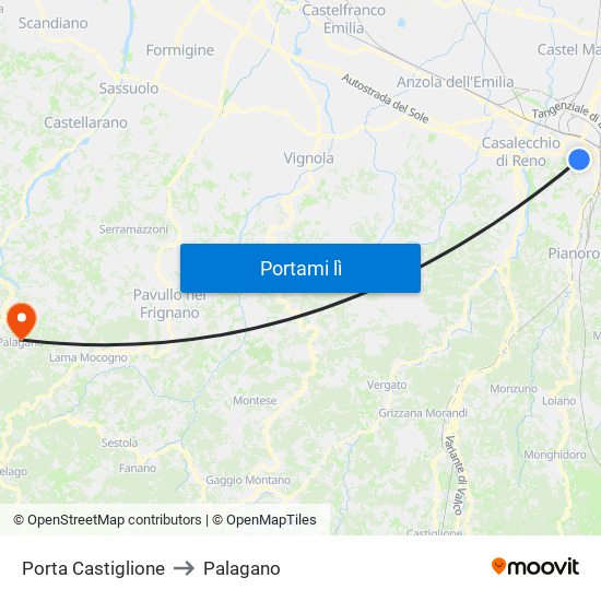 Porta Castiglione to Palagano map