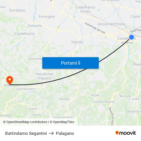 Battindarno Segantini to Palagano map