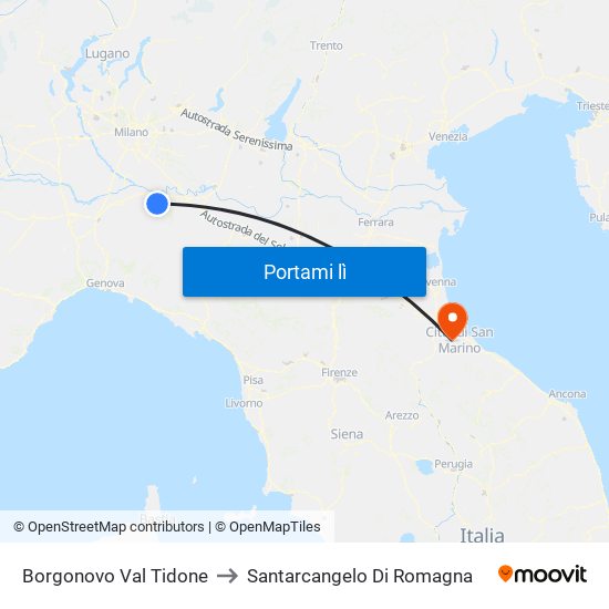 Borgonovo Val Tidone to Santarcangelo Di Romagna map