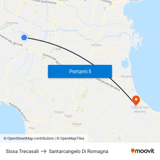 Sissa Trecasali to Santarcangelo Di Romagna map