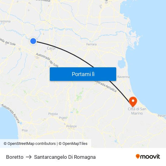 Boretto to Santarcangelo Di Romagna map