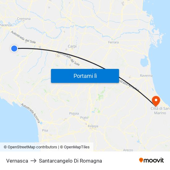 Vernasca to Santarcangelo Di Romagna map