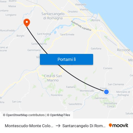 Montescudo-Monte Colombo to Santarcangelo Di Romagna map