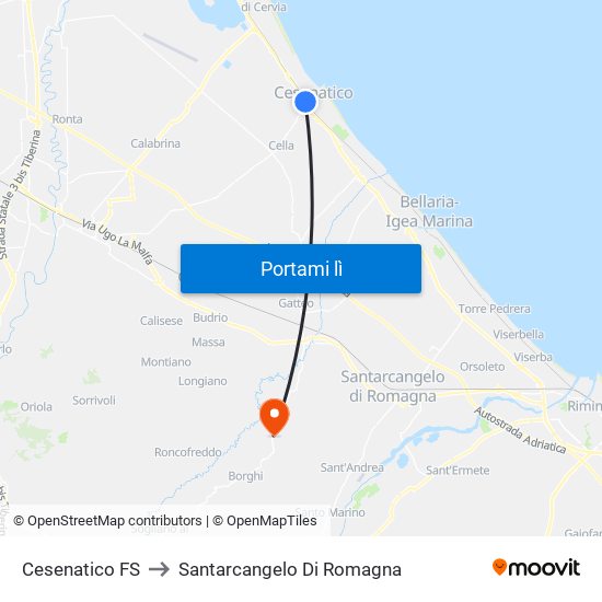 Cesenatico FS to Santarcangelo Di Romagna map