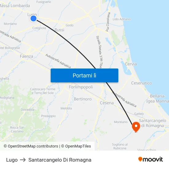 Lugo to Santarcangelo Di Romagna map