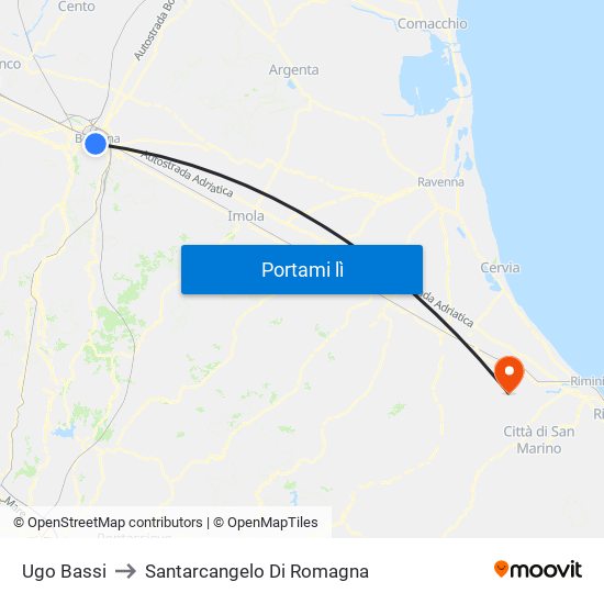 Ugo Bassi to Santarcangelo Di Romagna map