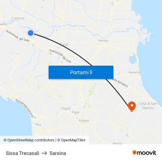 Sissa Trecasali to Sarsina map