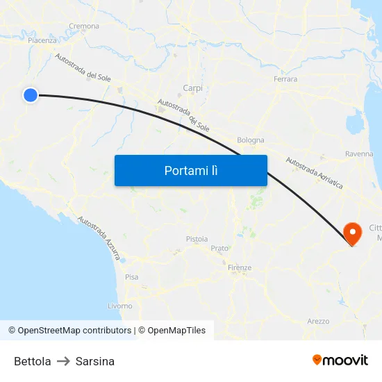 Bettola to Sarsina map