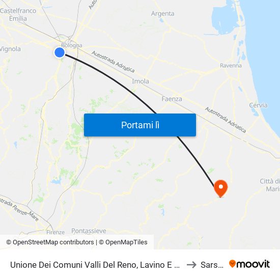 Unione Dei Comuni Valli Del Reno, Lavino E Samoggia to Sarsina map