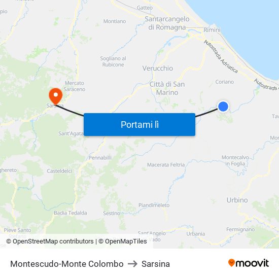 Montescudo-Monte Colombo to Sarsina map