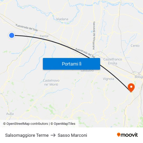 Salsomaggiore Terme to Sasso Marconi map