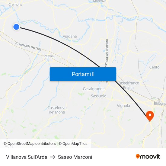 Villanova Sull'Arda to Sasso Marconi map
