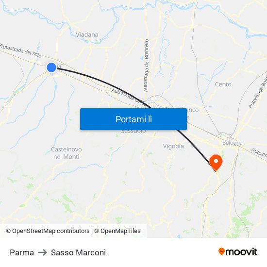 Parma to Sasso Marconi map