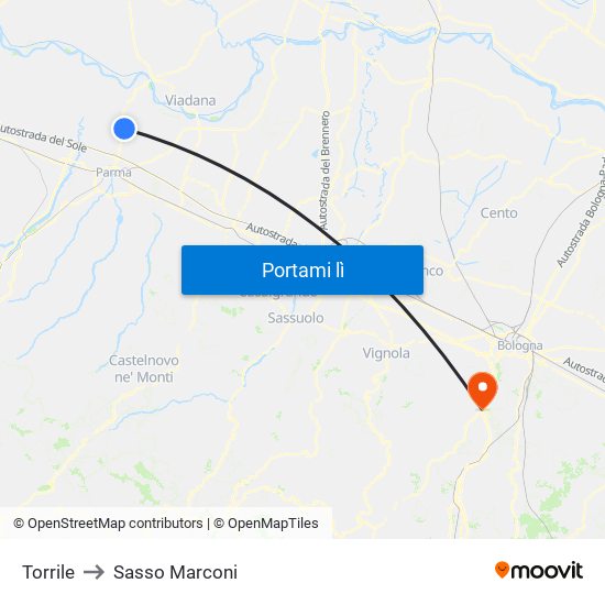 Torrile to Sasso Marconi map