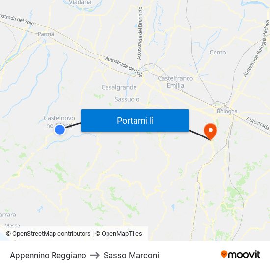 Appennino Reggiano to Sasso Marconi map