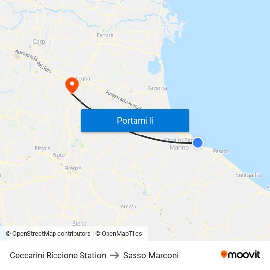 Ceccarini Riccione Station to Sasso Marconi map