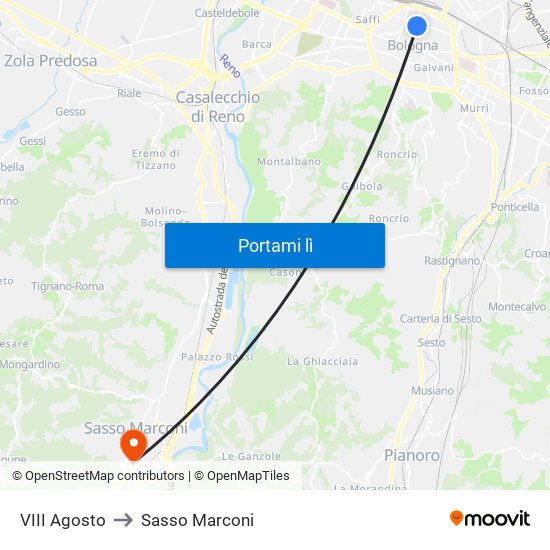 VIII Agosto to Sasso Marconi map