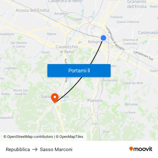 Repubblica to Sasso Marconi map