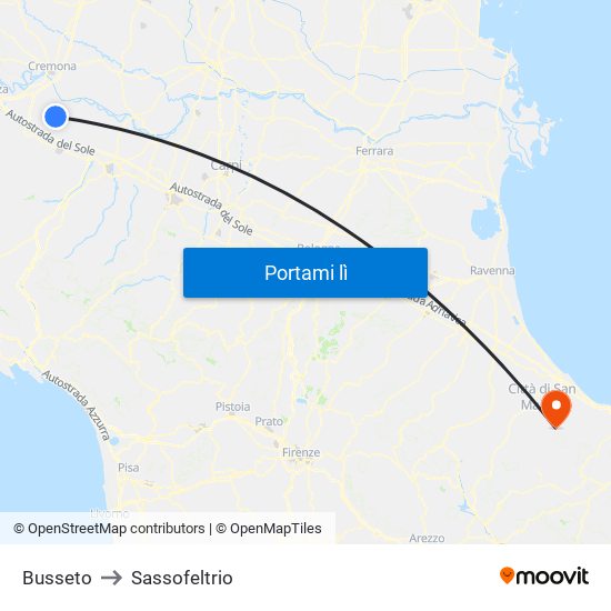 Busseto to Sassofeltrio map