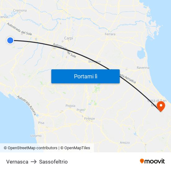 Vernasca to Sassofeltrio map