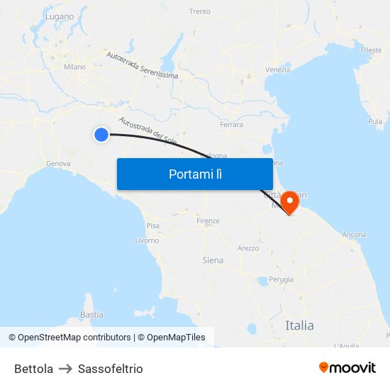 Bettola to Sassofeltrio map