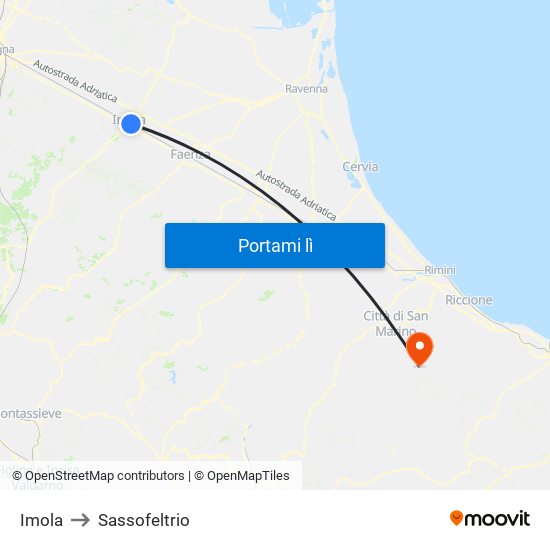 Imola to Sassofeltrio map