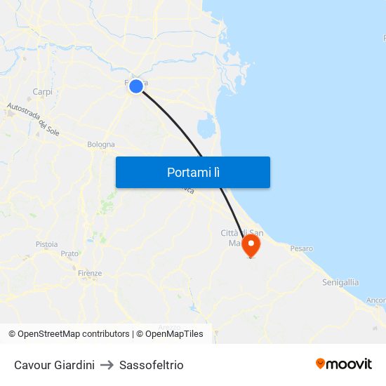 Cavour Giardini to Sassofeltrio map