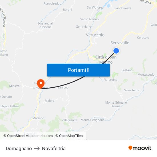 Domagnano to Novafeltria map