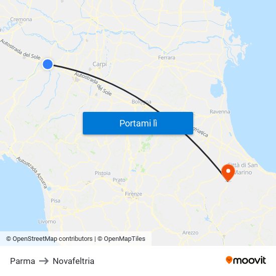 Parma to Novafeltria map