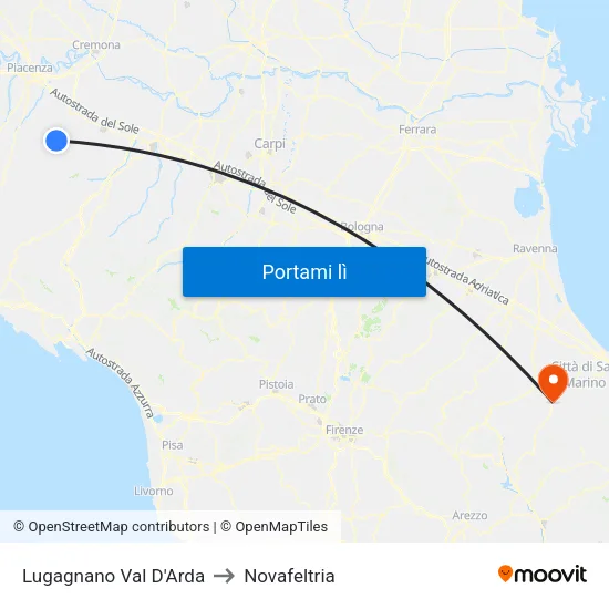 Lugagnano Val D'Arda to Novafeltria map